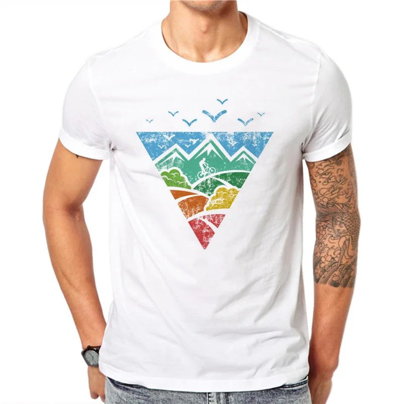 Remera Unisex Con Estampado Geométrico 3D 100 % Algodón Para Hombre Estilo Casual Con Triángulos Arcoíris