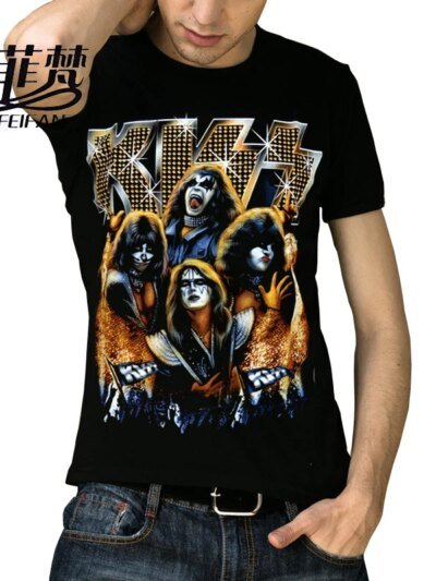 Remera De Algodón Con Estampado De Banda De Rock Y Hip Hop Para Hombre Diseño De Beso Verano 3D