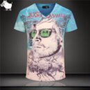 Remera De Algodón Ajustada Con Cuello En V Y Diseño 3D Informal Para Hombre Novedad De Verano