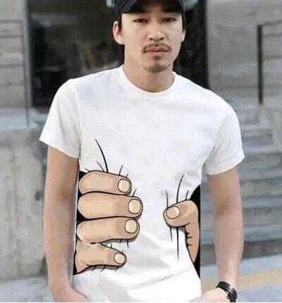 Remera De Manga Corta Con Cuello Redondo De Algodón Transpirable Con Diseño De Mano Grande Para Hombre En 3D