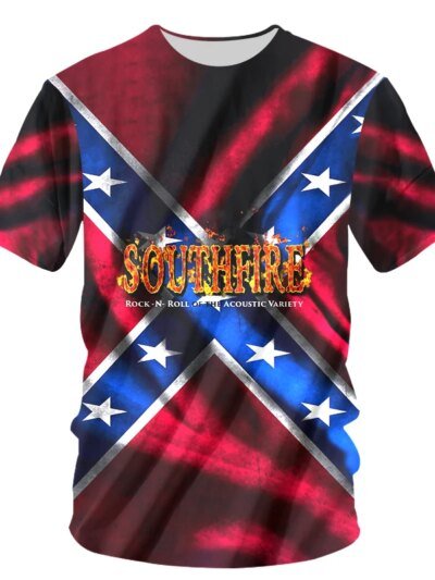 Remera Roja Con Impresión 3D Para Hombre Y Mujer De Manga Corta De Verano Con La Bandera De La Estrella Del Sur Y El Fuego