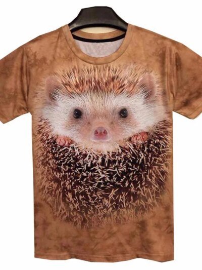 Remera De Manga Corta Con Estampado 3D De Erizo Para Hombre Y Mujer Color Marrón