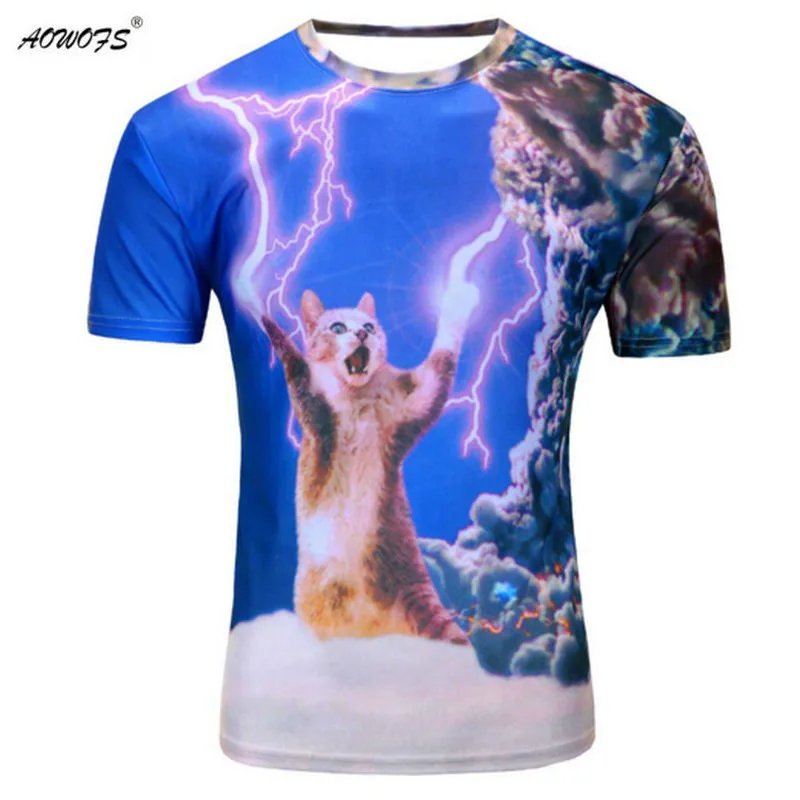 Remera De Manga Corta Para Hombre Con Diseño De Galaxia 3D Gato Y Gatito Comiendo