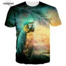 Remera Informal De Manga Corta Con Estampado 3D De Hojas Y Pájaros Para Hombre Y Mujer Cuello Redondo Verano