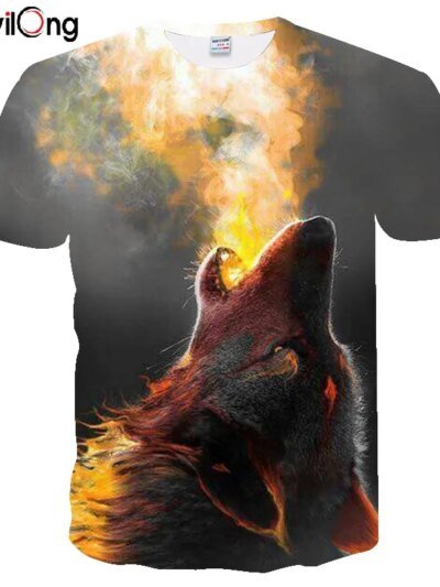 Remera Harajuku 3D De Lobo Para Adolescentes Verano Manga Corta Cuello Redondo