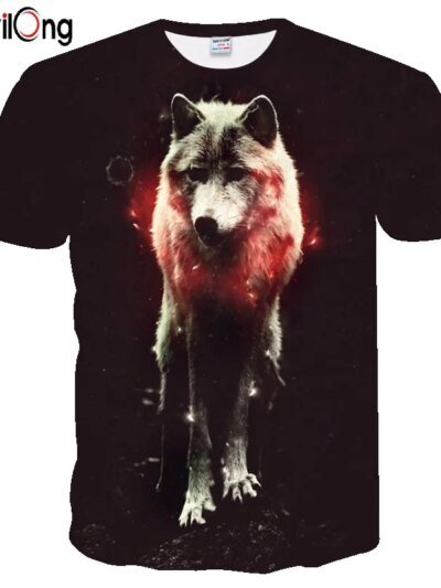 Remera Divertida 3D Arrvial Con Estampado De Luz Roja Ampliada Para Hombre Lobo