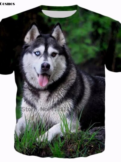 Remera Cosmos Con Estampado 3D De Perro Husky Informal Para Hombre
