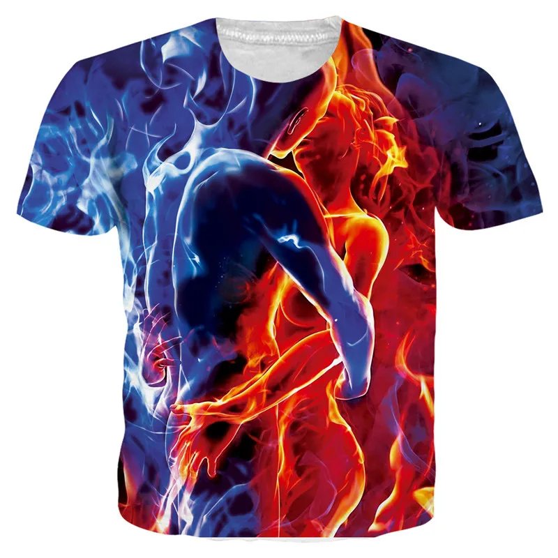 Remera Sexy 3D Favorita Para Amantes De Las Mujeres Y Los Hombres Color Piel Hielo Cuello Redondo Manga Corta