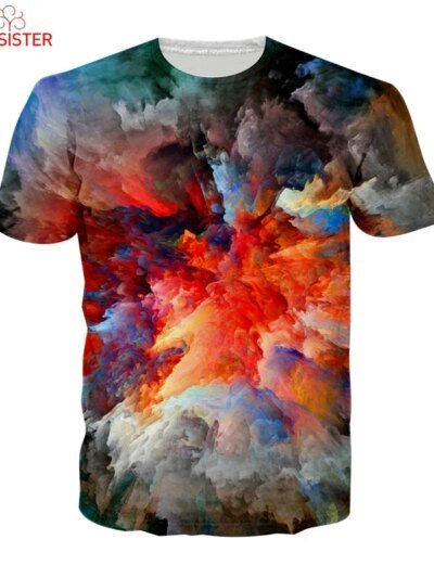 Remera Hawaiana De Manga Corta Con Estampado De Nubes 3D Talla Europea Para Hombre Y Mujer