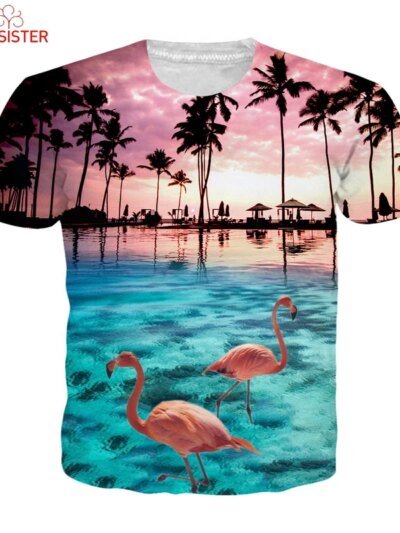Remera Hawaiana 3D Talla Europea Con Flamencos De Verano Y Accesorios
