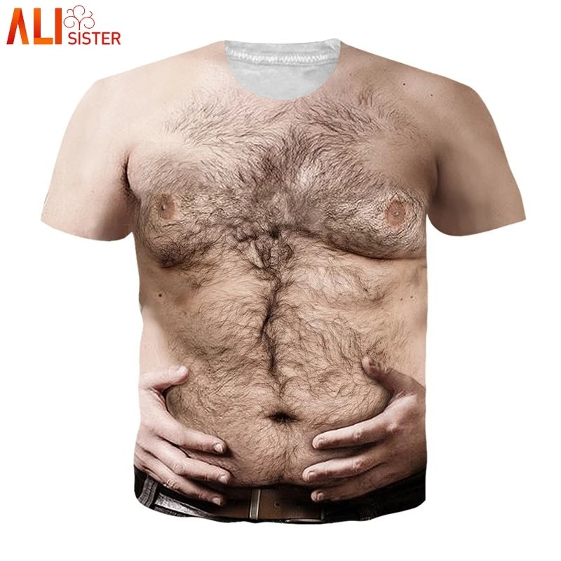 Remera Divertida Con Estampado 3D De Hariy Chest Manga Corta Talla Europea