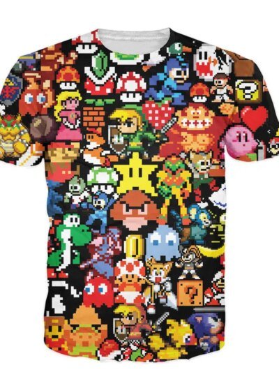 Remera Estilo Collage 3D Con Dibujos Animados De Pikachu Y Kirby Accesorios Para Remeras