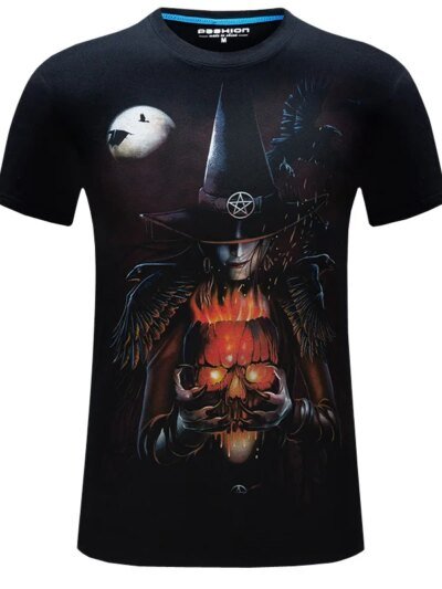 Remera De Algodón De Manga Corta Con Cuello De Calavera 3D Brillante De The Black Witch Para Hombre