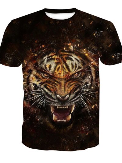 Remera De Manga Corta Con Estampado Punk De Tigre Y Animales En 3D Para Hombre