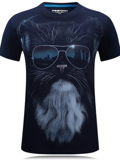 Remera De Gato Con Gafas 3D Estéreo Foto Hip Hop Hombres Rock
