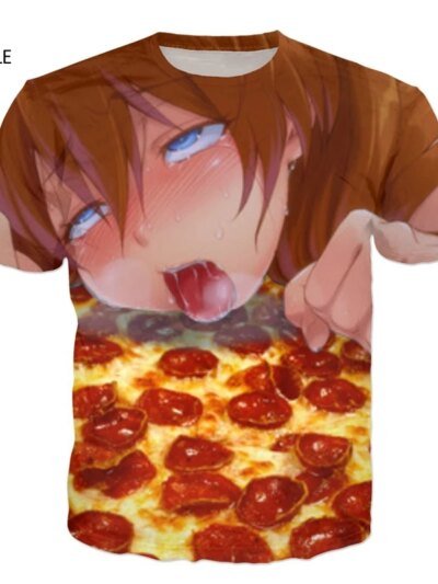 Remera 3D Ahegao Para Hombre Y Mujer Cuello Redondo Manga Corta Informal Con Dibujos Animados De La Pizza Talla 5Xl
