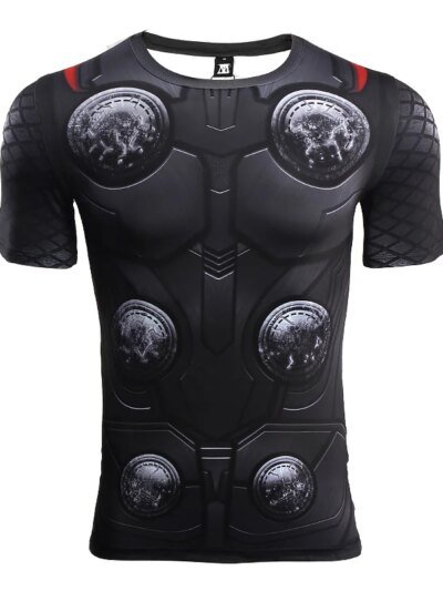 Remera De Compresión De Manga Corta Para Hombre Con Estampado 3D De Thor De Los 3 Vengadores