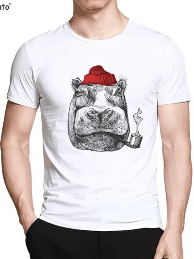 Remera De Hip Hop Para Hombre Diseño De Hipopótamo Manga Corta Informal Cuello Redondo 3D