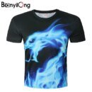 Remera De Verano De Manga Corta Con Estampado 3D De Serpiente De Fuego Azul Para Hombre Y Mujer