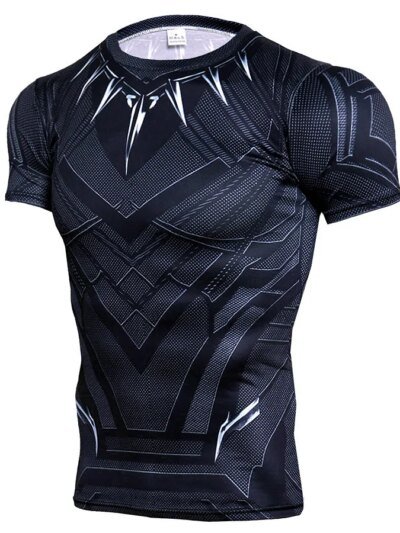 Remera De Compresión De Manga Corta Cordee Black Panther Superman 3D Para Hombre