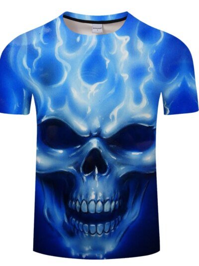 Remera Informal De Manga Corta De Verano Con Calavera 3D De Oso Azul Para Hombre