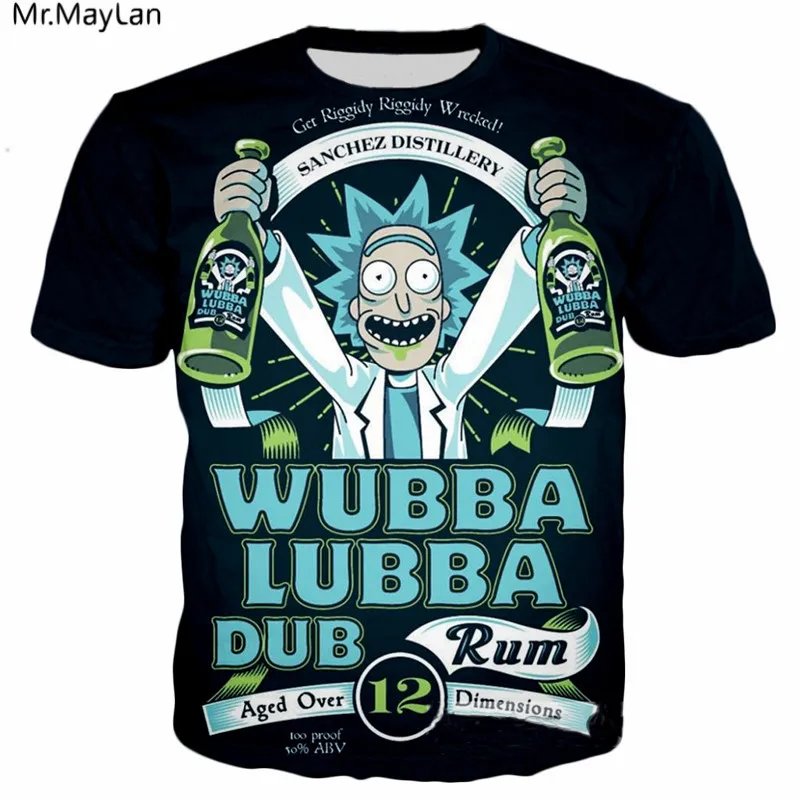 Remera De Cuello Redondo Con Estampado 3D Animado De Manga Corta Y Morty Ricky Fun