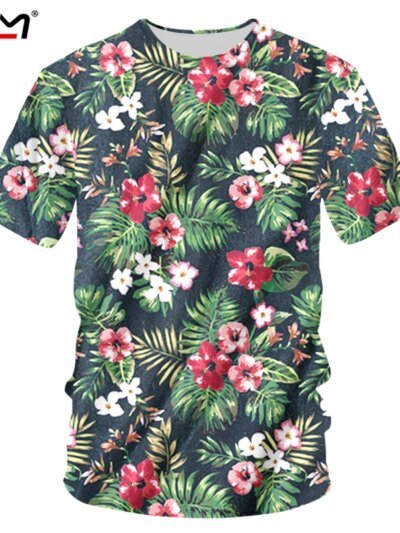 Remeras Casuales De Manga Corta Con Estampado 3D De Flores Para Hombre