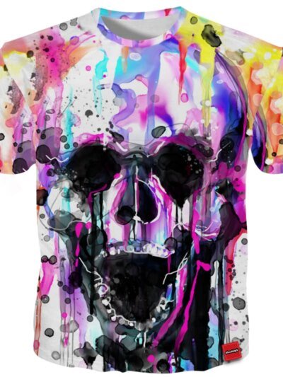 Remera Informal De Verano Para Hombre Con Estampado De Calavera En 3D De Color Pintura