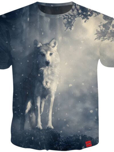 Remeras De Cuello Redondo Con Estampado 3D De Lobo Blanco Nieve Para Hombre Manga Corta Informales
