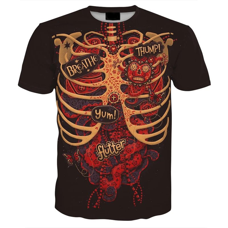 Remera Informal De Manga Corta Con Estampado 3D Y Perspectiva Corporal Para Hombre Verano