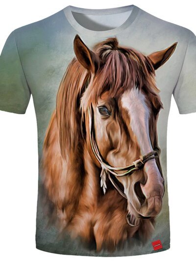 Remera De Manga Corta Con Estampado 3D De Verano Para Hombre Estilo Casual Con Diseño De Caballo