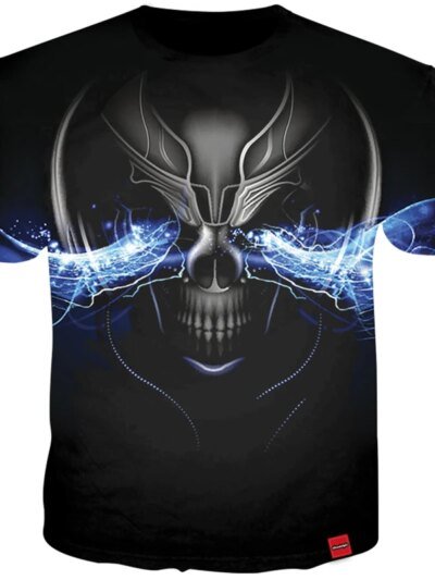 Remeras De Dj Skull Para Hombre Con Estampado 3D Manga Corta Estilo Hipster Metálico Color Negro