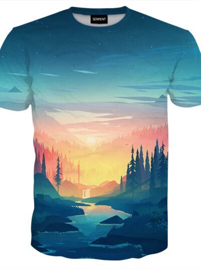 Remeras 3D Para Hombre Manga Corta Casual Hermosa Montaña