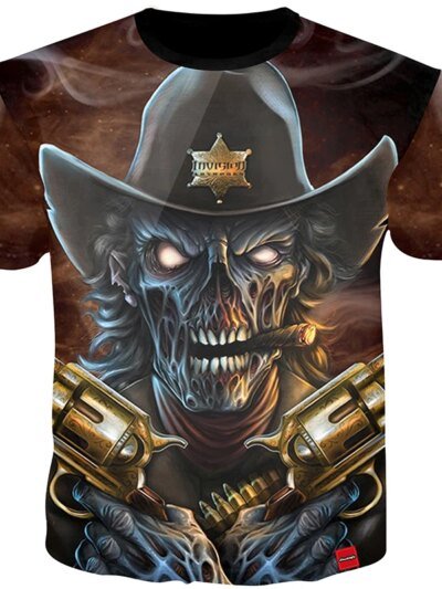 Remera De Vaquero Con Estampado 3D De Calavera Humeante