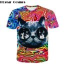 Remera Psicodélica 3D Con Gafas De Gato A Rayas De Cosmos Harajuku Para Hombre Y Mujer