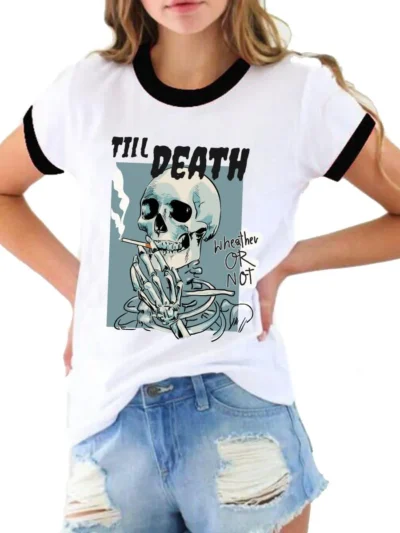 Camiseta Remera Sublimada Blusa Calavera Fumando Estampado Moda Mujer