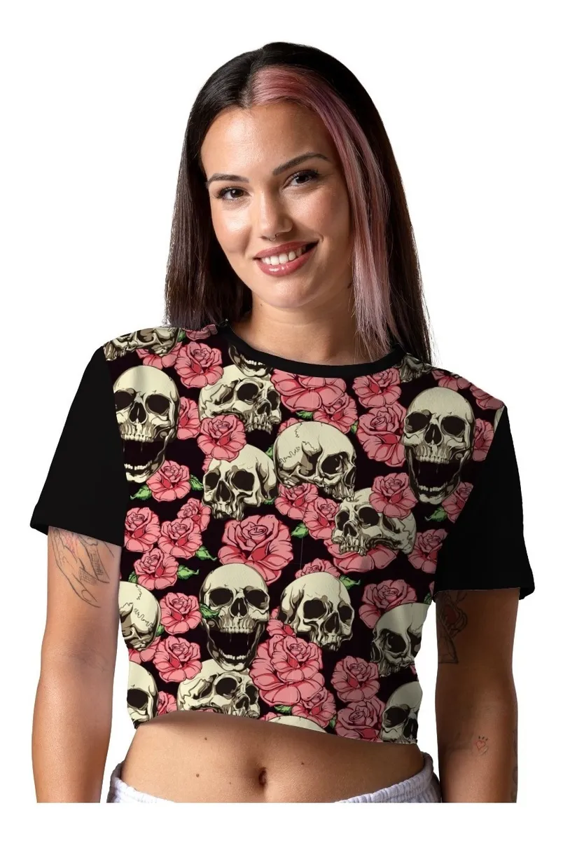 Camiseta Remera Sublimada / Blusa Mujer Terror Halloween Calavera2 Full Print