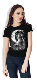 Camiseta Remera Sublimada Dama Gato Luna Moda Full Print