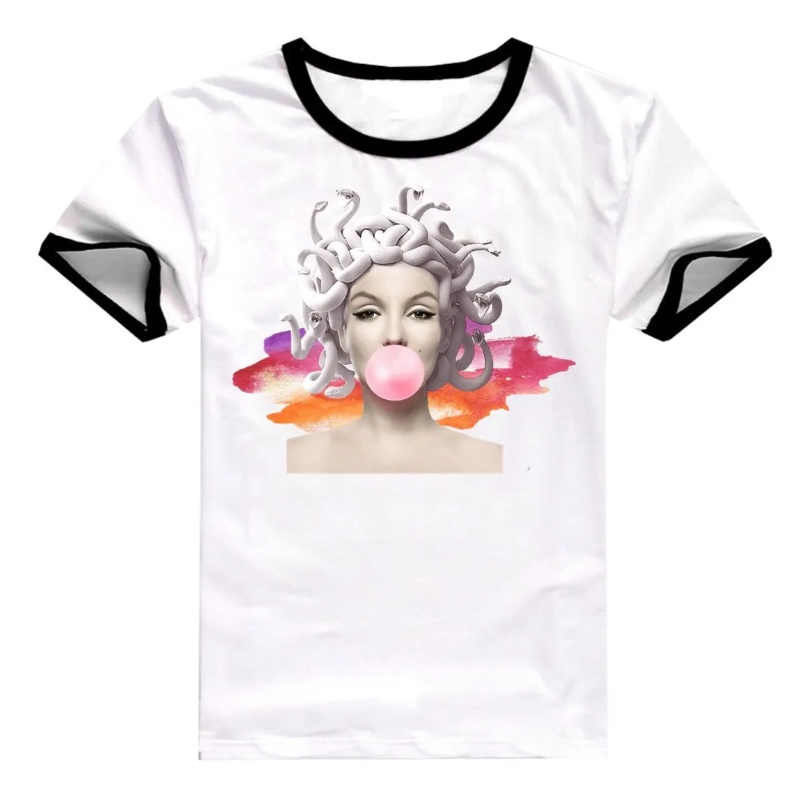 Camiseta Remera Sublimada Cuello Negro Para Dama ***medusa Marylin Parodia***