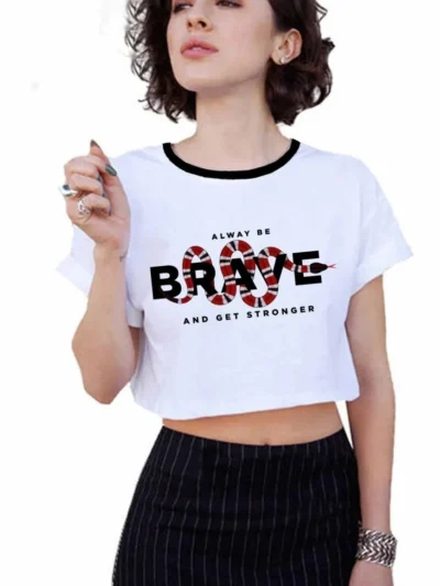 Camiseta Remera Sublimada Crop Top Cuello C/negro Brave Serpiente / Snake / Moda
