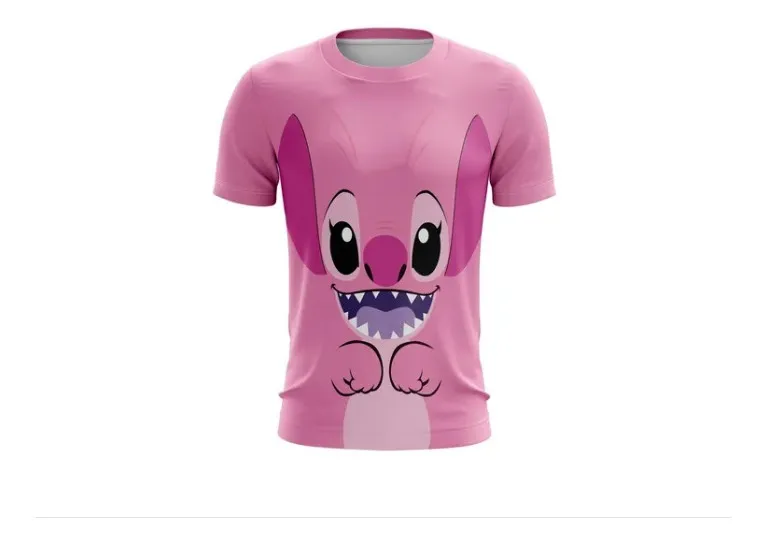 Camiseta Remera Sublimada Stitch Rosa Tallas Extra