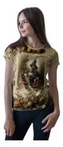 Camiseta Remera Sublimada Dama Diseño Retro Vintage Libro Halloween Collage