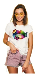 Camiseta Remera Sublimada Mujer Moda Asiatica /mujer + Labios Mariposas