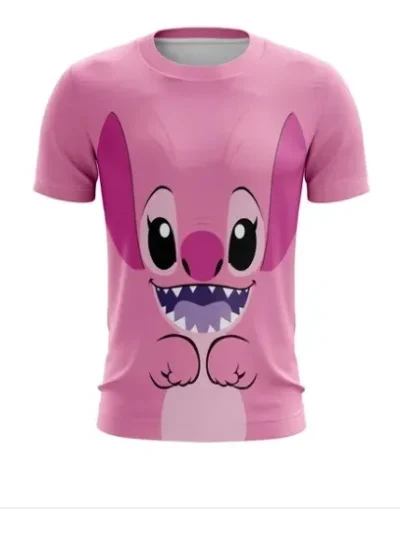 Camiseta Remera Sublimada Stitch Rosa Infantil