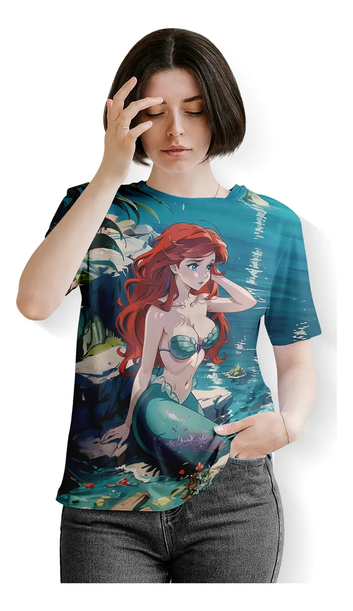 Camiseta Remera Sublimada / Blusa Mujer Anime Sirenita Tela Espandex