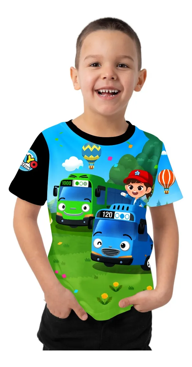 Camiseta Remera Sublimada Niños Autobus Caricatura Full Print