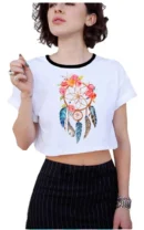 Camiseta Remera Sublimada Blusa Crop Top--- Atrapa Sueños---cuello Blco/negro