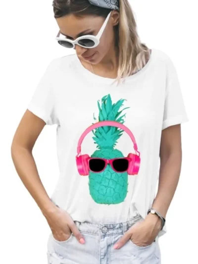 Camiseta Remera Sublimada Mujer Piña Gafas Moda Verano/ Blusa Estampado .