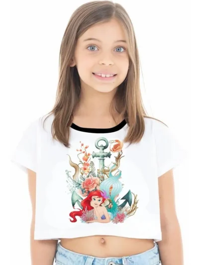 Camiseta Remera Sublimada Crop Top Niñas Sirenita Prenda Juvenil Estampado