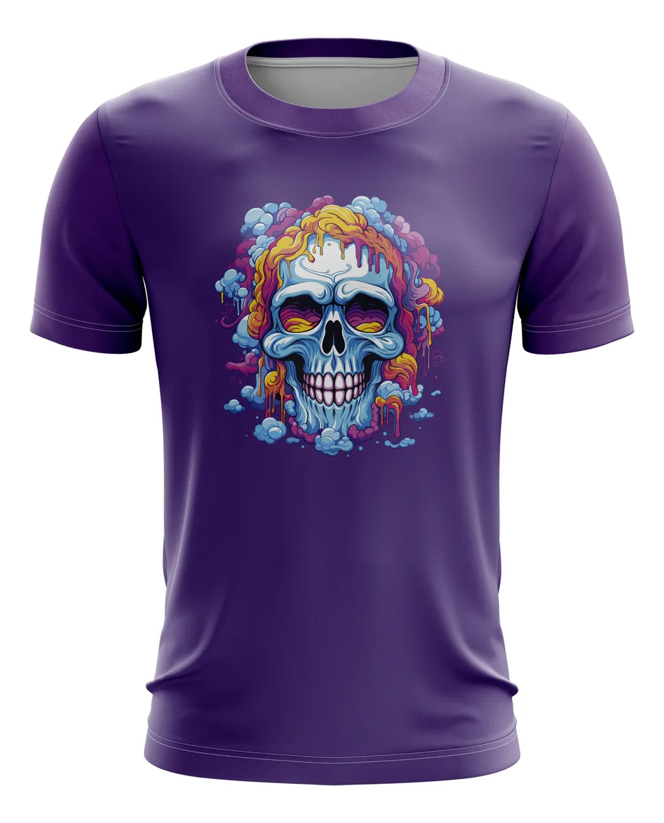 Camiseta Remera Sublimada Cráneo Morado Sublimada Infantil